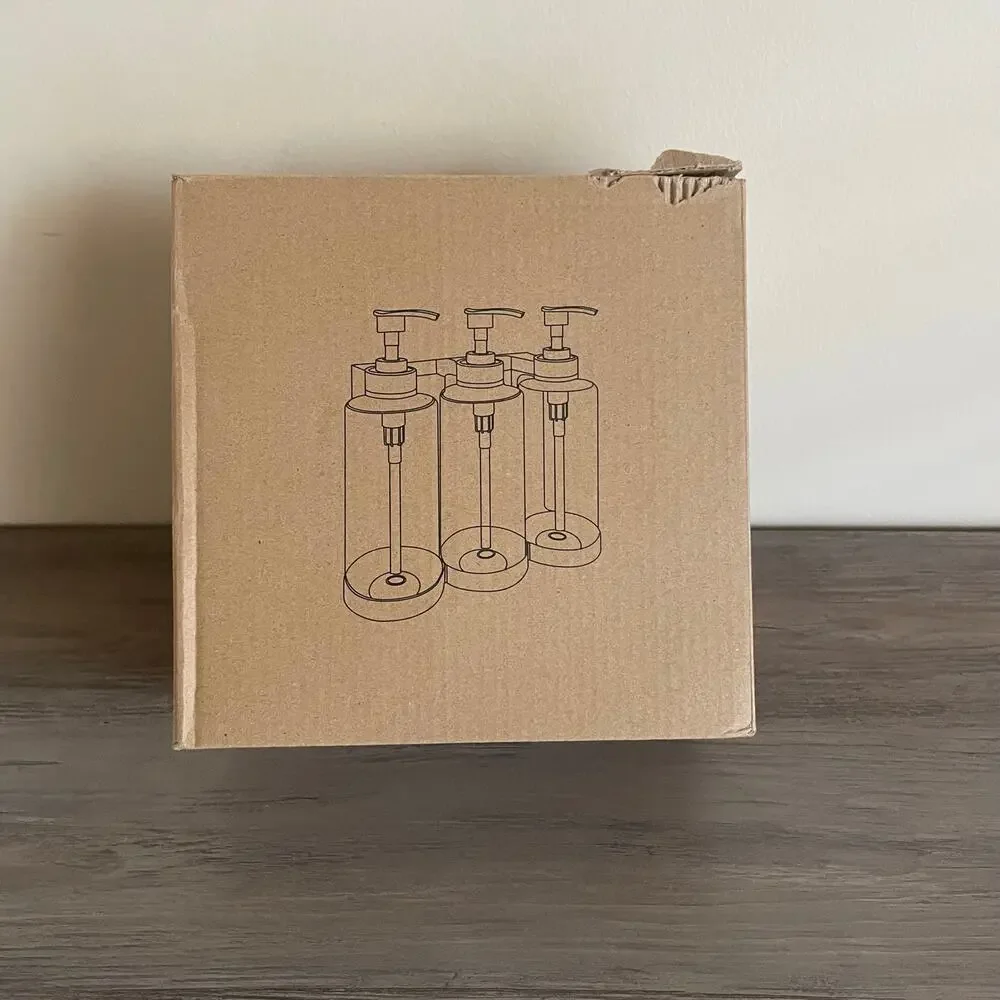 Shampoo Conditioner Body Wash Soap Dispenser Waterproof Labels Brown 3 Bottles